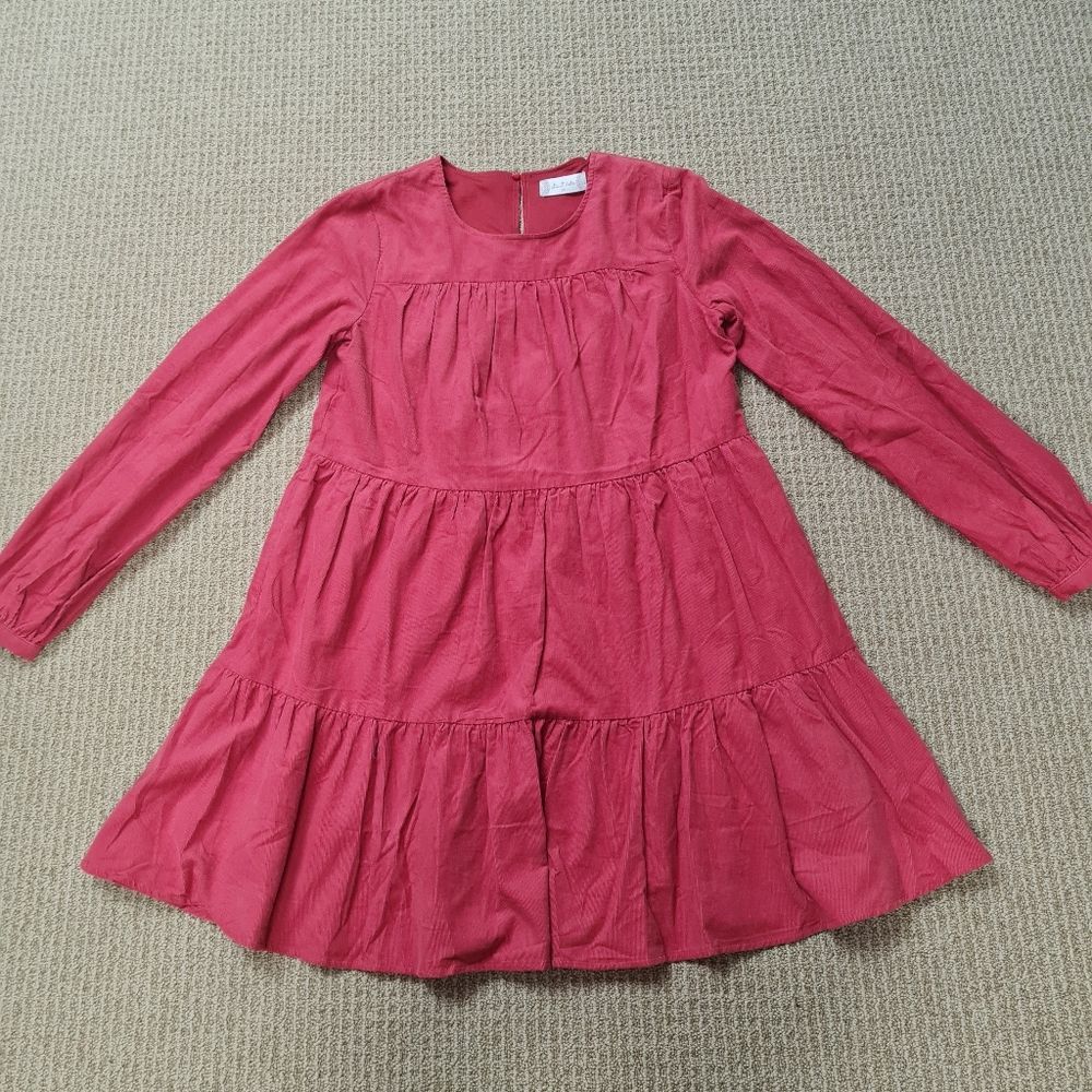 Altar'd State Rusted Dusty Red Couduroy Longsleeve Tiered Dress XS - Picture 2 of 11